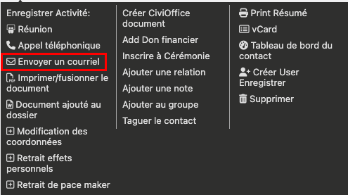 Action : envoyer courriel